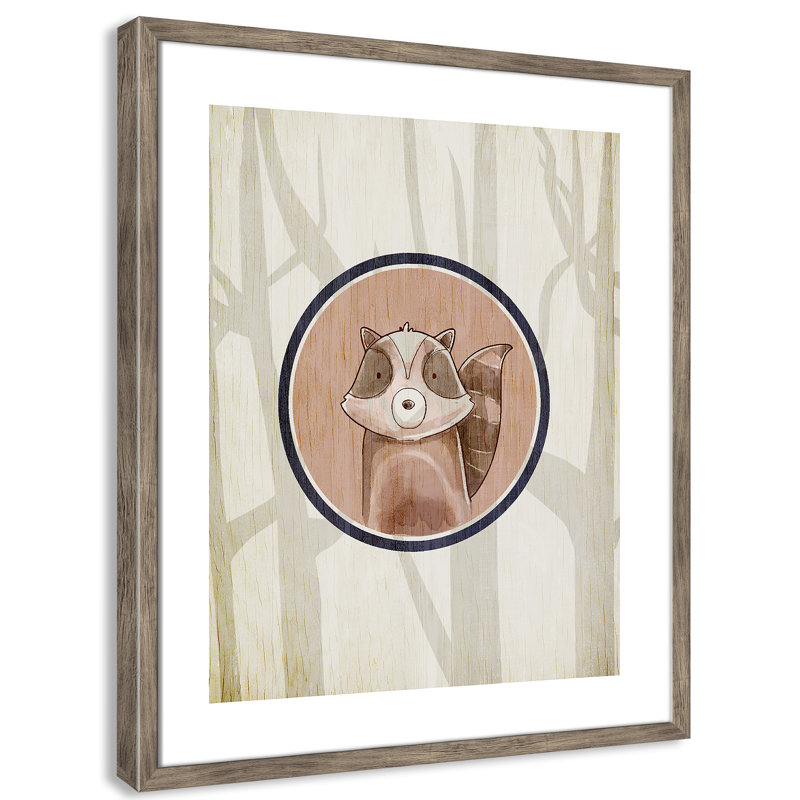 Animaux de la forêt, impression sur papier 1 pi, H 10 po x l 8 po x P 1,18 po, Encadré de boîte de grange gris