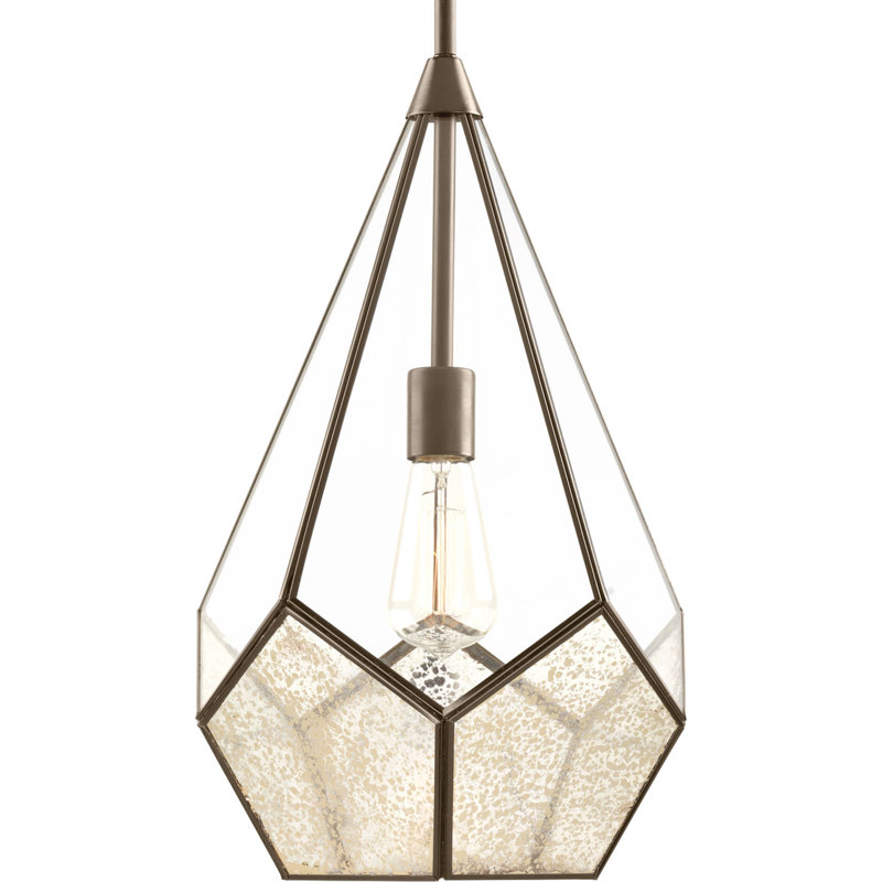 Luminaire suspendu géométrique 1 lumière Tiedeman, Bronze antique, Miroir Antique
