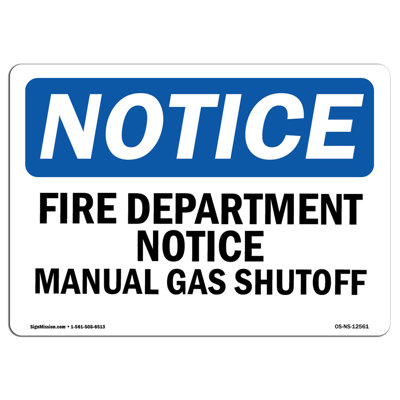 Fire Department Notice Manual Gas Shutoff Sign