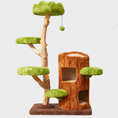 55" H Solid Wood Modern Cat Tree Tower Condo