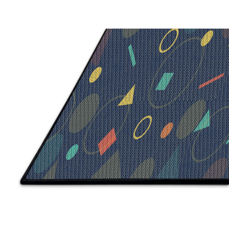 Tapis bleu/orange/jaune à motifs, Rectangle 4 pi x 6 pi