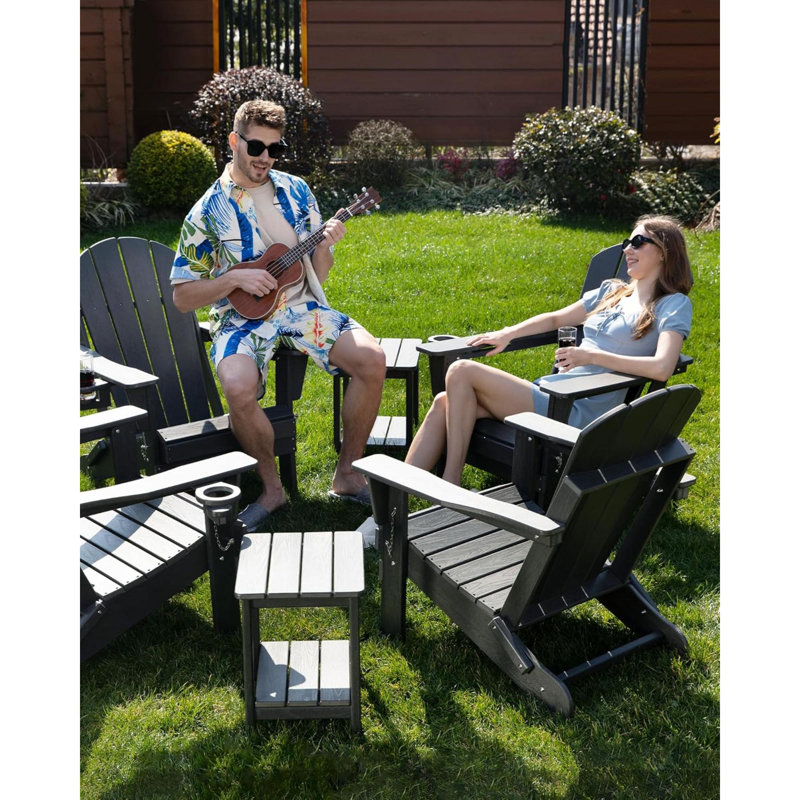 Folding Adirondack Chair, Patio Chair Wood Texture Weather Resistant, Outdoor Chair Wood Texture, Lawn Chair With Cup Holder, Fire Pit Chair For Deck, Outdoor, Porch, Backyard, Garden