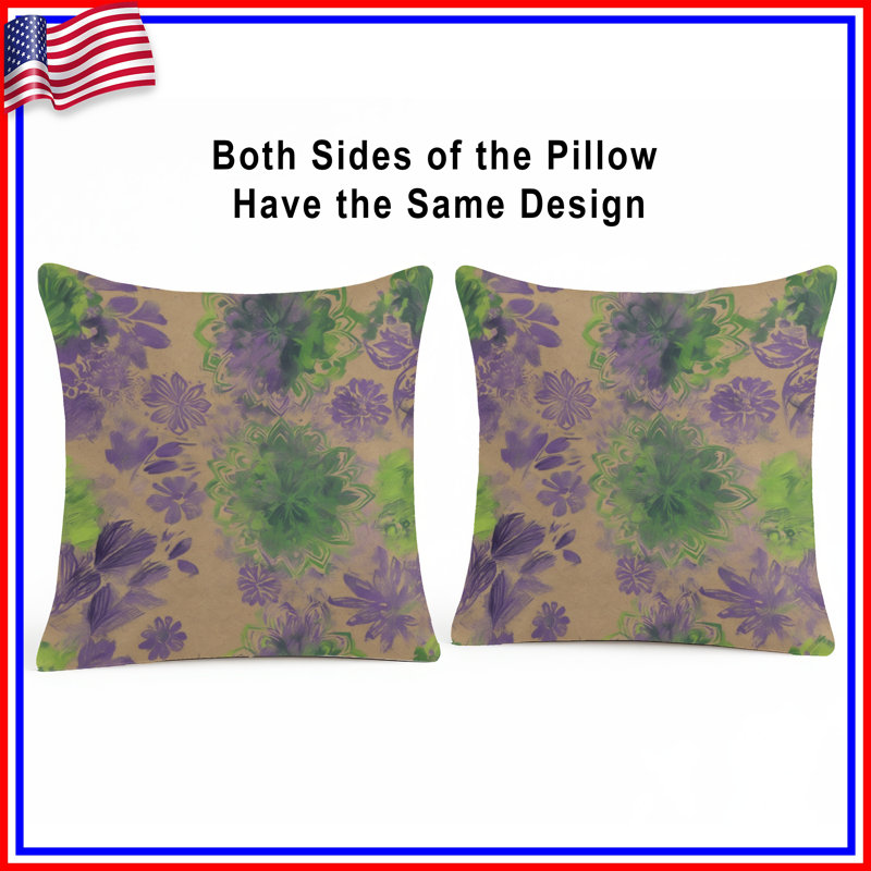 Coussins décoratifs mauves à motif floral Mandala, 16 po x 16 po