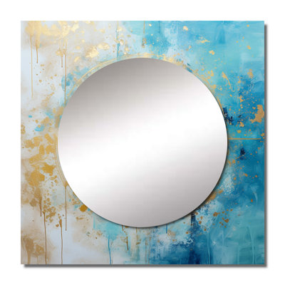 Divine Mandala Delicate Gold Gentle Turquoise I - Boho Mandala Square Mirror For Wall Art Decor
