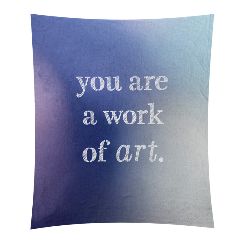 Tapisserie de travail en polyester d’art sur les citations, H 60 po x l 51 po, Bleu / Blanc