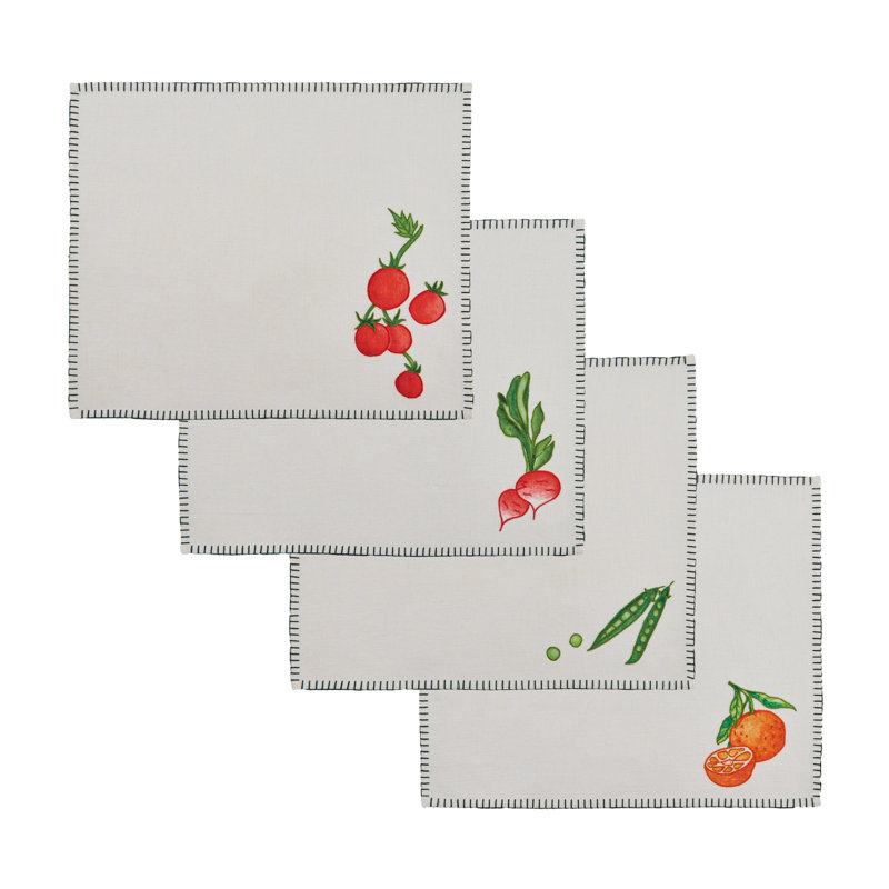 Embroidered Linen Rectangular Placemats, Green