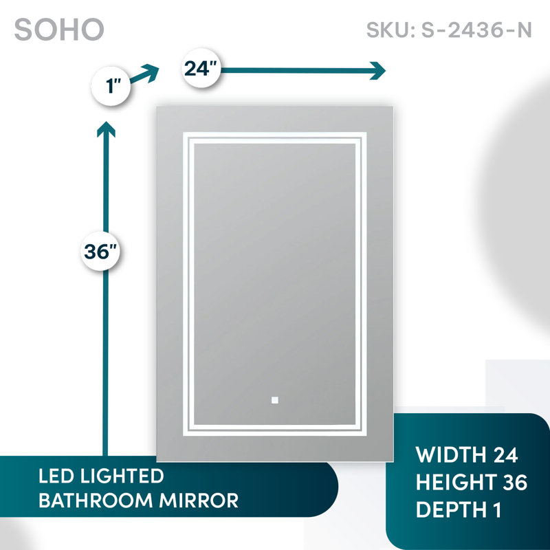 Sleek Soho 24"x36" LED Bathroom Mirror with Ambient Acrylight