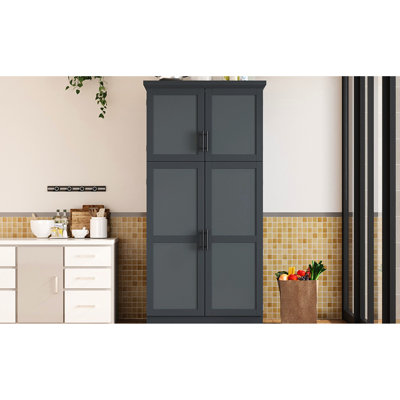 35.5X17.6X70.9Inch Kitchen Pantry With 4 Door Shelves, 8 Pull - Out Trays, And 2 Tipping Kits, Gray Storage Doors,
