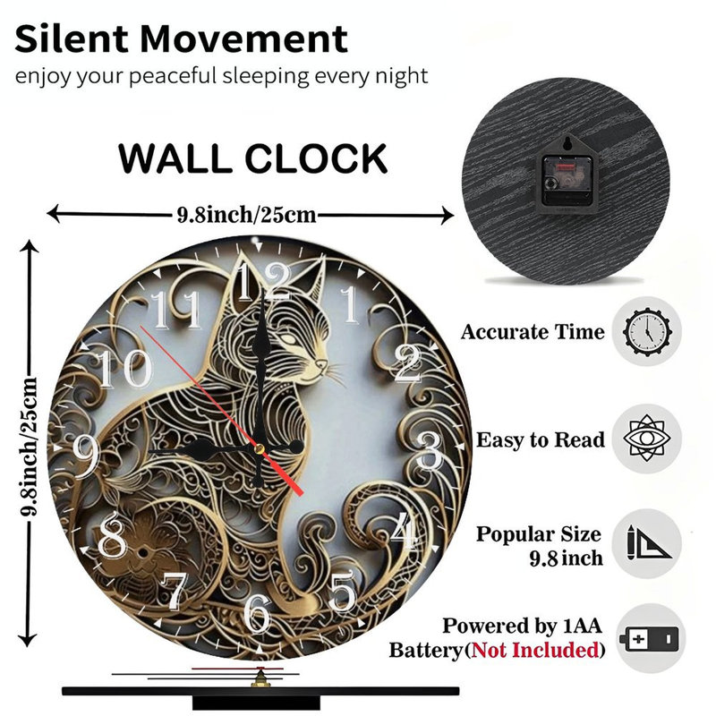 Horloge murale en bois 10 po, mouvement silencieux, à piles (piles AA non incluses), décor artistique, parfait pour les décorations
