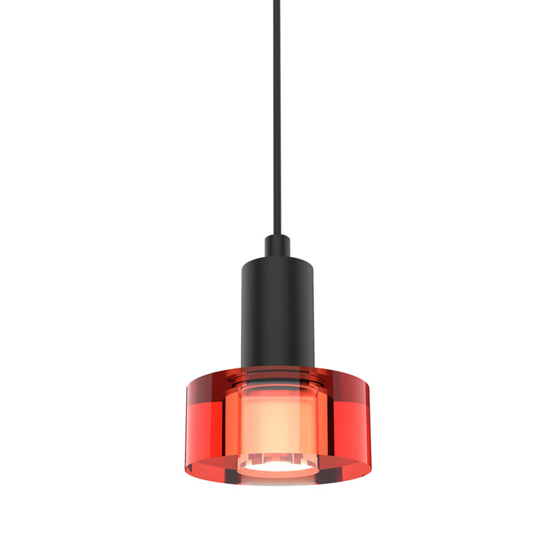 1 - Light Single Drum LED Pendant, Red, Matte Black