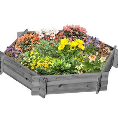 Lit de jardin surélevé gris en bois, 39,06 po x 37,29 po, 6,07 po - Jardinière hexagonale pour plantes d'extérieur, légumes, fleurs, assemblage d'herbes, sans effort