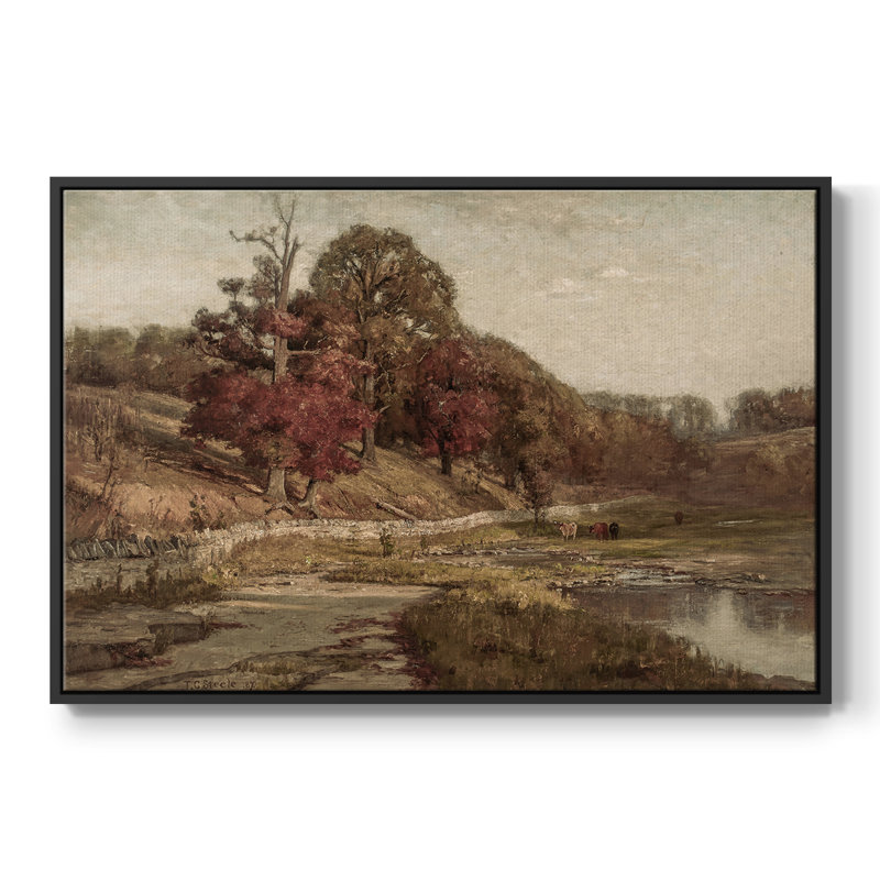 Paysage rétro - DCXLVII, Toile avec cadre flottant noir, H 25 po x l 37 po