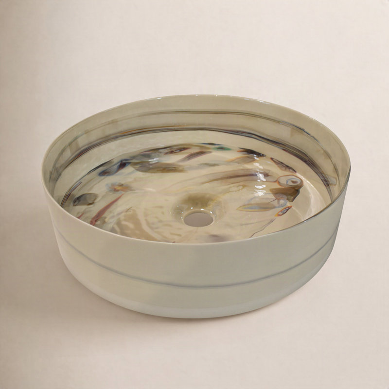 Murano Glass Circular Vessel Bathroom Sink, Corallina