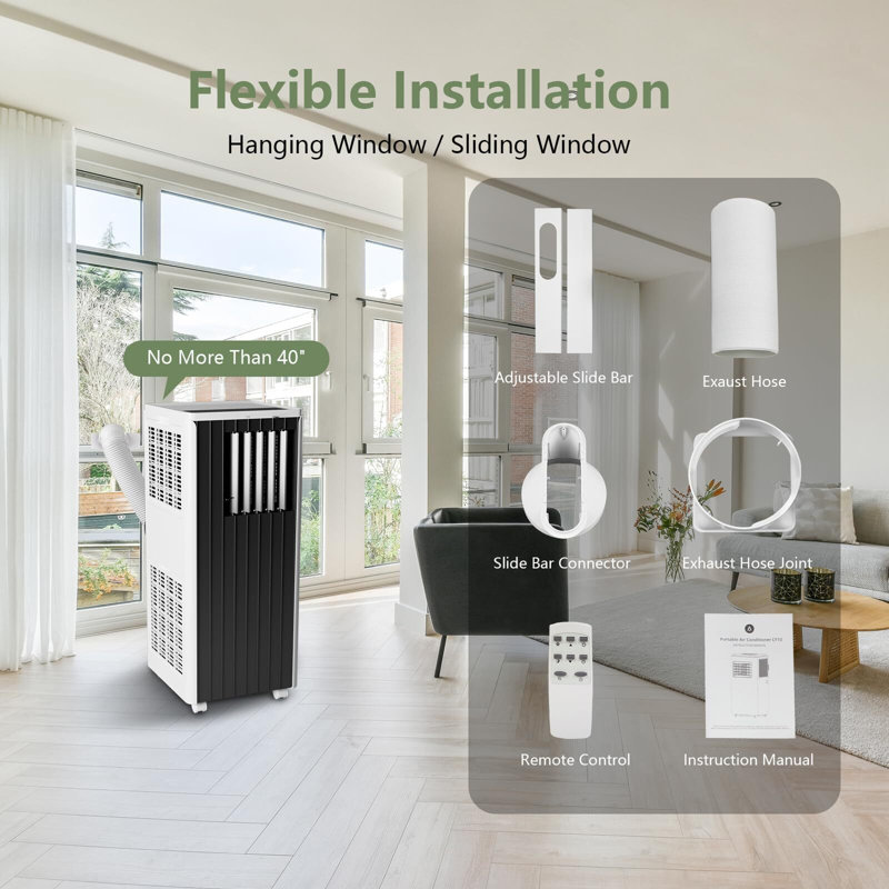 Climatiseur portatif 8 000 BTU - refroidissement / déshumidification / ventilateur 3-en-1 pour télécommande 350SqFt, mode veille 24H, blanc