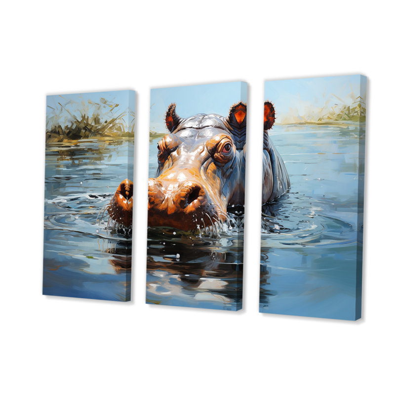 Hippopotames gris au bord de la rivière Daydreames 1 - Hippopotame, H 28 po x l 36 po