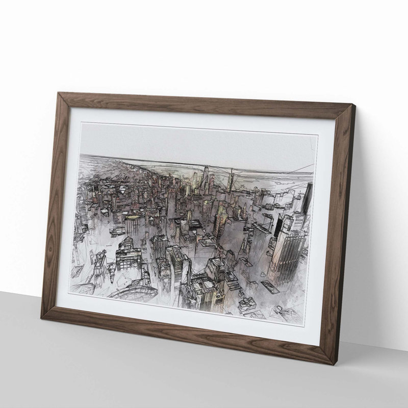 Flying over the Chicago Skyline in Abstract - Framed Print, 60cm H x 91cm W x 2cm D, Walnut
