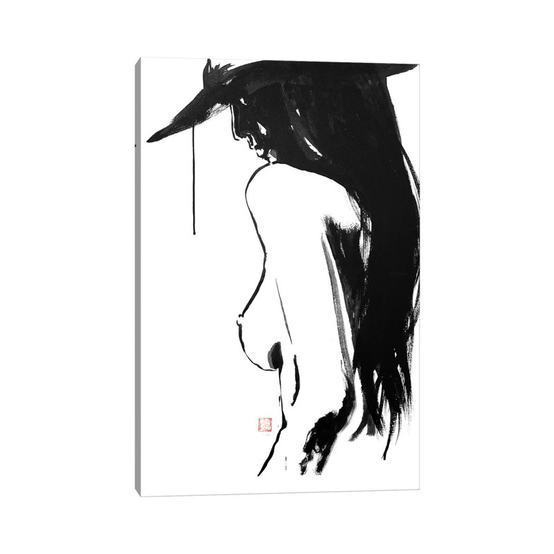 Nude’s Hat by Péchane - Print on Canvas, Classic Brown Wood Framed, 101.6 cm H x 66.04 cm W