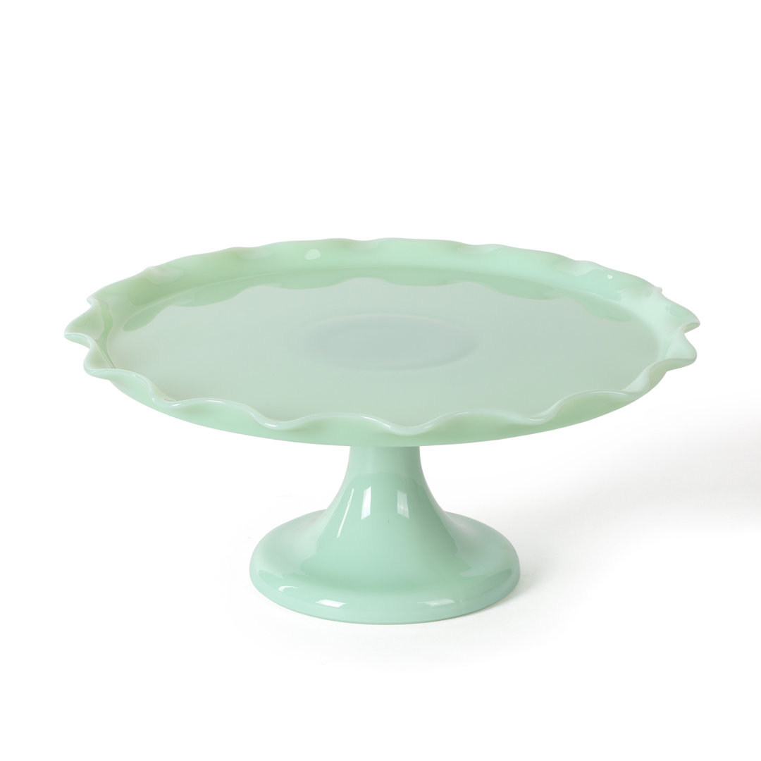 Martha Stewart Highbrook 11" Handmade Jadeite Glass Cake Stand - Ruffle Trim Martha Stewart