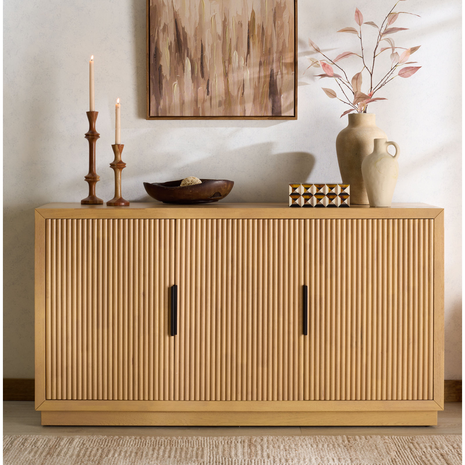 Carmelita 3 Door Reeded Sideboard, Oak