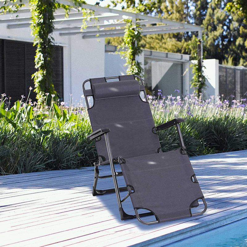 Chaise longue pliante avec coussin et poche, Gris