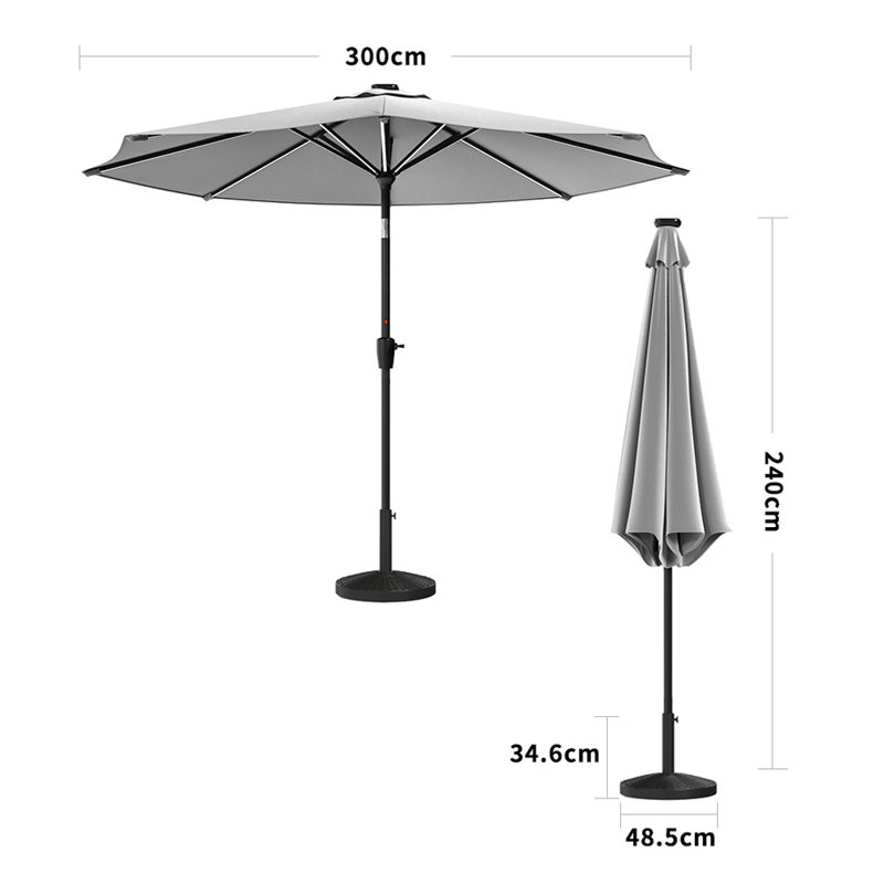 Aissa 3m Traditional Parasol with LED Light, Light Grey