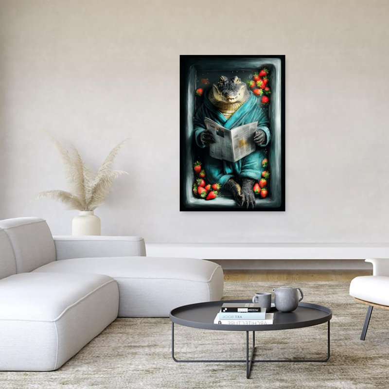 Crocodile In Bathtube 2 Contemporary Crocodile Animal Wall Art Print 1 Piece Wrapped Canvas Wall Art, 152.4cm H x 101.6cm W