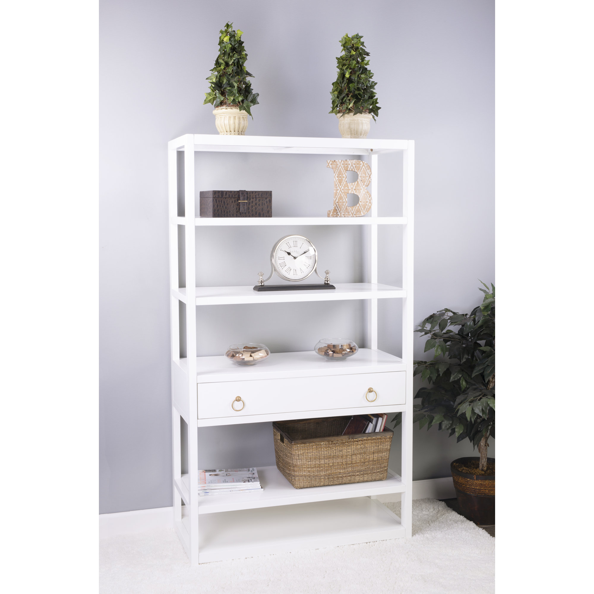 Elin 1-Drawer 5-Tier Standard Bookcase, White