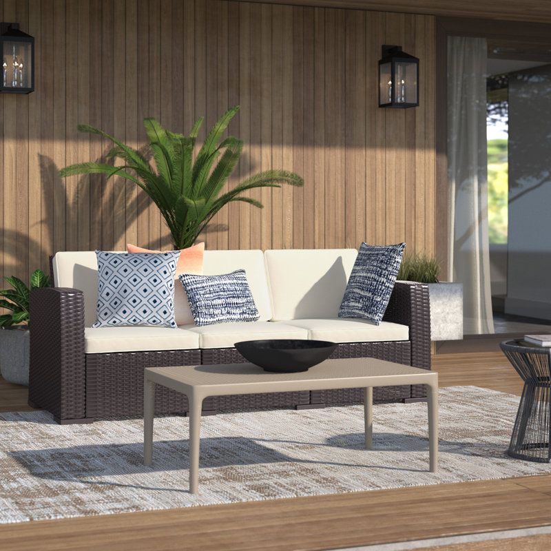 Mcchesney 78'' Wide Straight Patio Sofa with Cushions, Brown