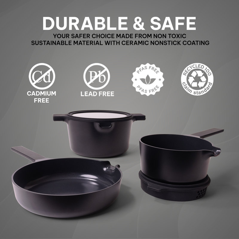 Alva 5-in-1 Black Ceramic Nonstick Cookware Set