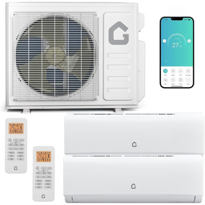 Mini pompe à chaleur à deux zones 35 000 BTU 19 SEER2, système inverseur sans conduit 12k + 24k, Wi-Fi 208-230V, préchargé pour la maison, le bureau, le confort dans plusieurs pièces