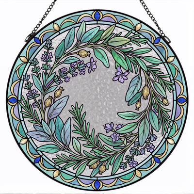 Panneau de vitrail Botanical Wreath, 7,8 heures