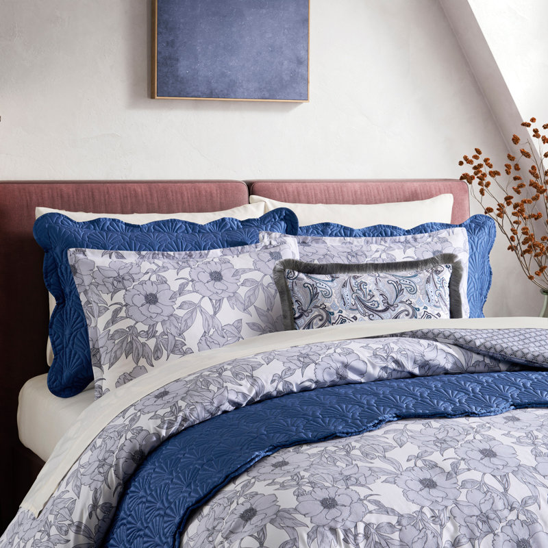 Ted Baker Mood Floral Duvet Set Blue/ White, King Duvet Cover + 2 Shams