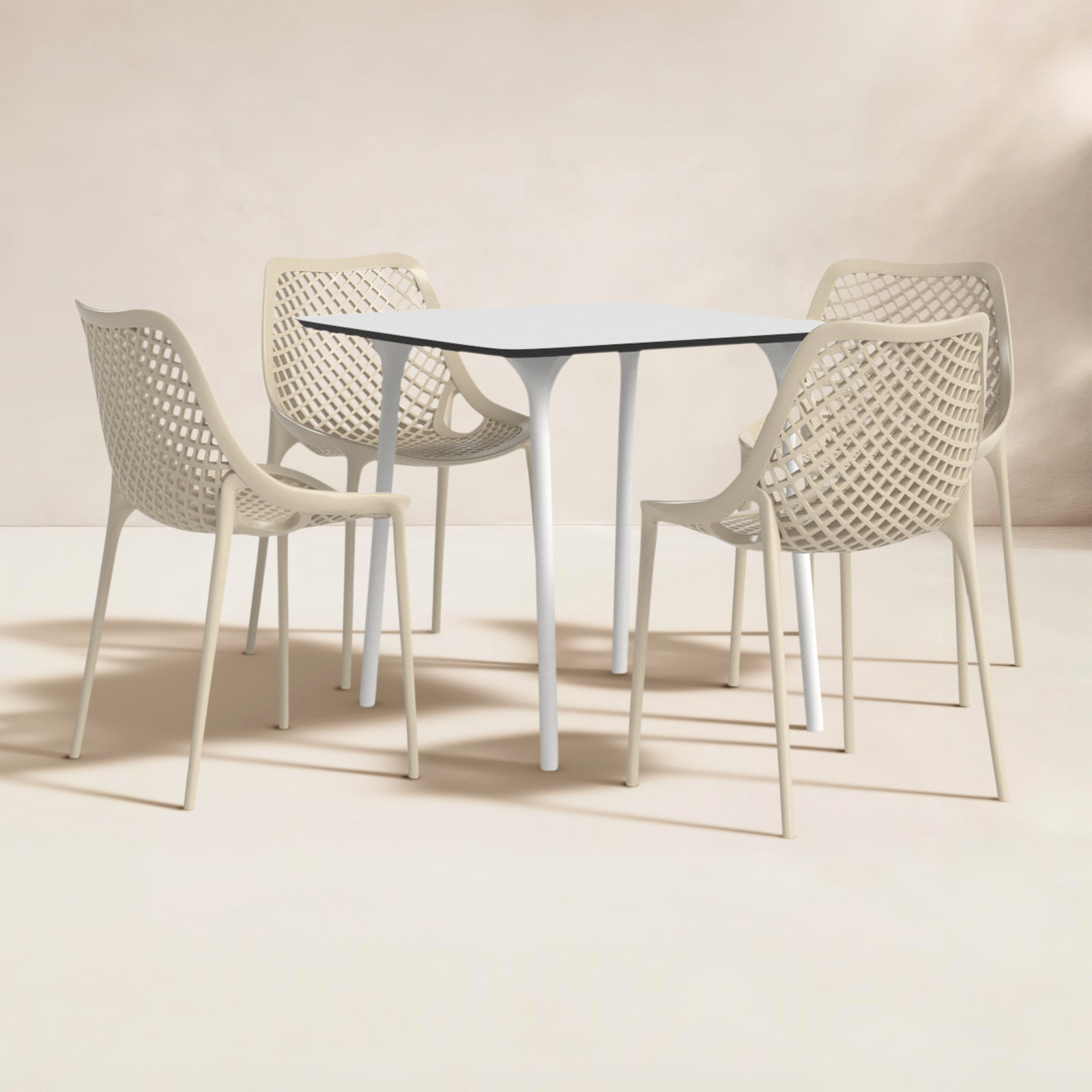 Farrah 31" Patio Dining Set, White/Taupe