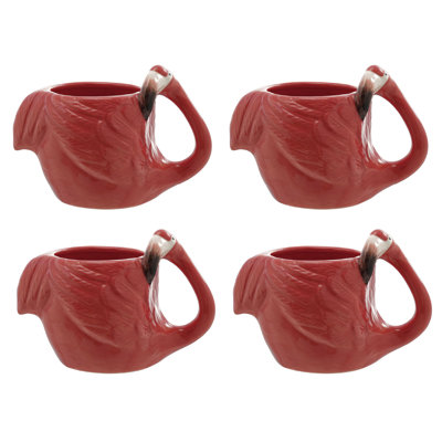 Hand-Painted Flamingo Shaped Stoneware Mugs