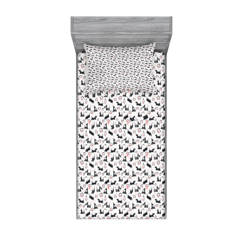 Dog Microfiber Animal Sheet Set, Twin Sheet Set with Fitted Sheet, Black Animal
