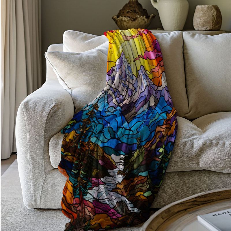 Scène de montagne teintée - couverture Sherpa de qualité supérieure 1 pièce, Lit simple