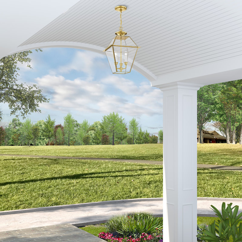 Boto Outdoor Hanging Lantern, 18.5" H x 12" W x 12" D, Polished Brass