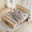 Natural Rattan Bed Frame with Sliding Barn Door Storage Cabinets-1749548704