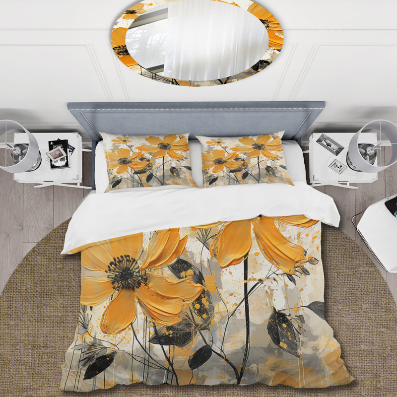 Ensemble de housse de couette jaune Marigold Blossom Burst 3 - Marigold, Housse de couette pour très grand lit