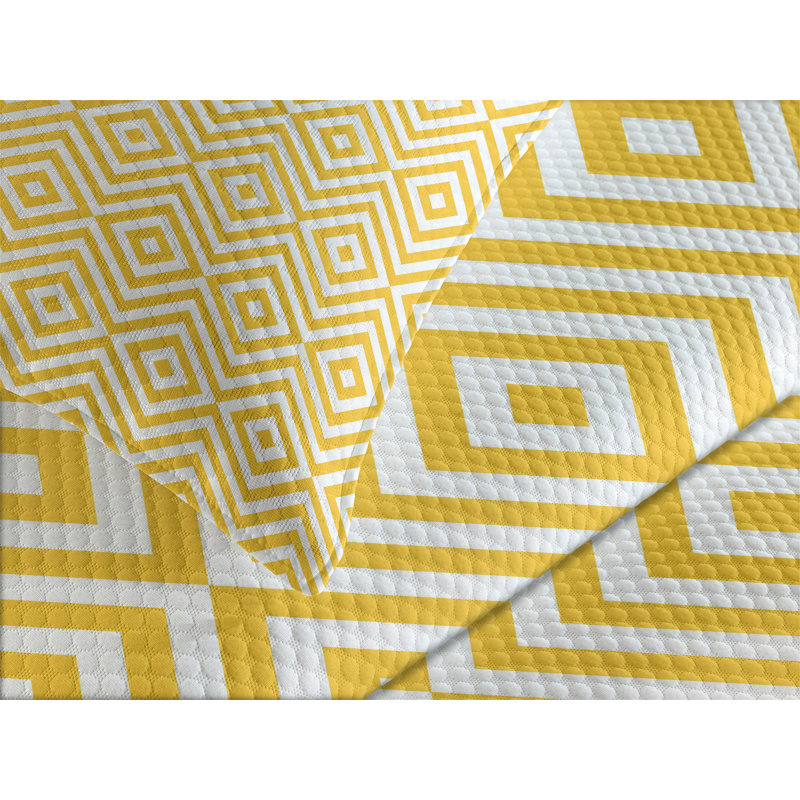 Ambesonne Geometric Bedspread Set Triangle Square Shape Marigold and White, King Coverlet/Bedspread + 2 Standard Shams