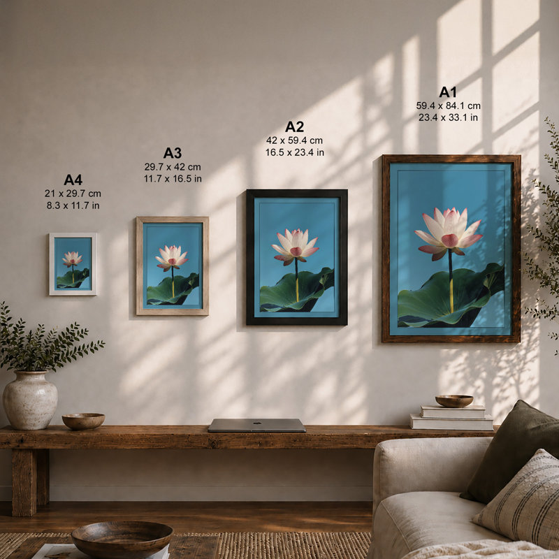 Lotus in Bloom Botanical - Framed Print, Black, A4 - 29.7 x 21.0 cm