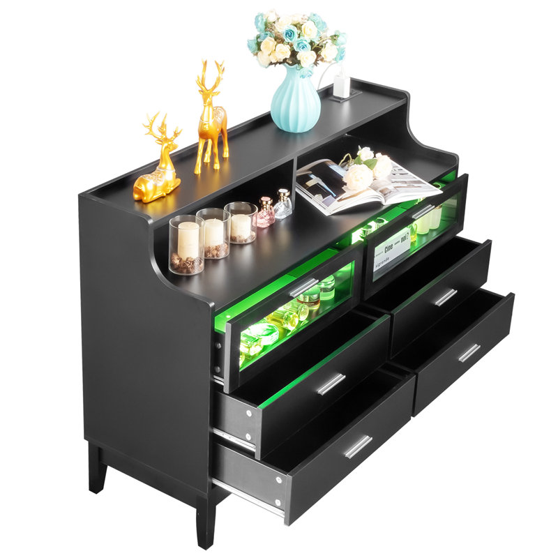 Commode 6 tiroirs Persais, Noir