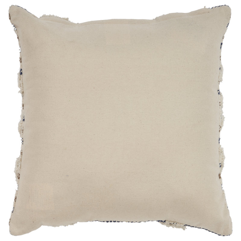 Ox Bay Textured Striped Blue and Beige Cotton Throw Pillow, 18" x 18"