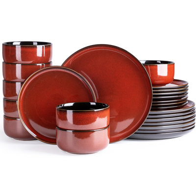24pcs Ceramic Dinnerware Sets,Plates and Bowls Sets,Dishwasher Safe,Service for 8