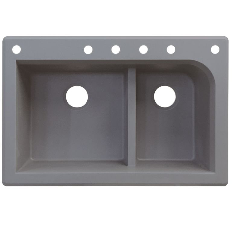 Radius 33'' L Double Bowl Granite Kitchen Sink, Gray, 6 hole