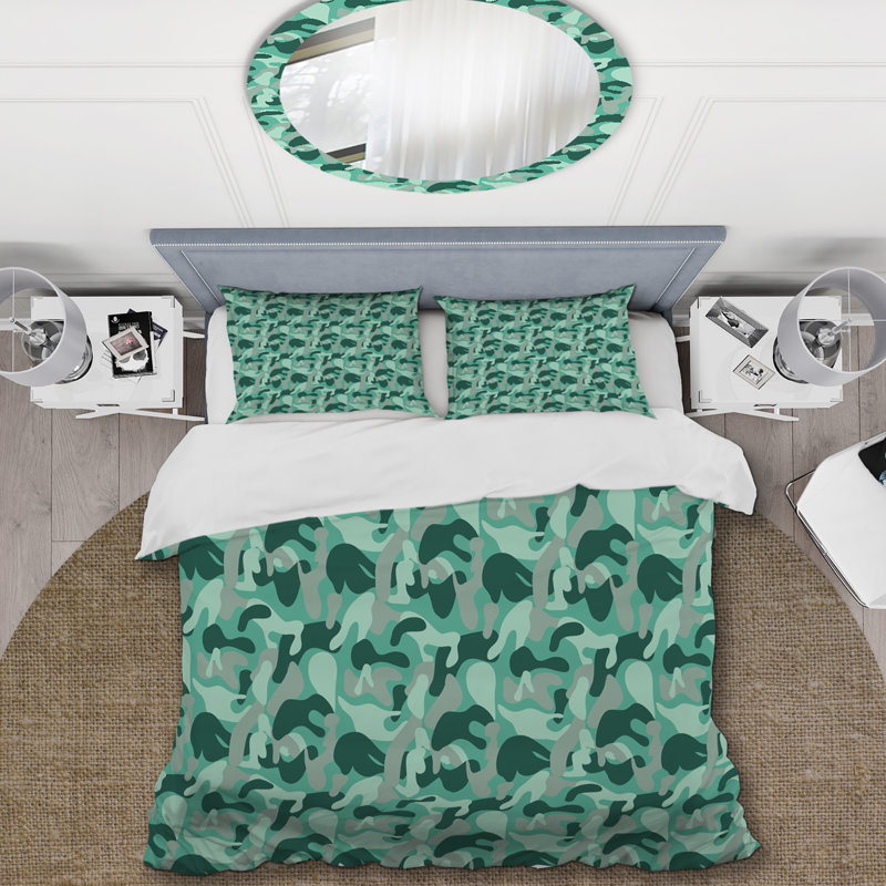 Ensemble de housse de couette en microfibre vert 3 pièces, Housse de couette pour grand lit et 2 taies décor