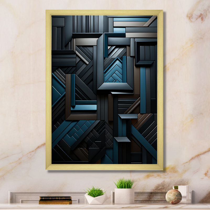 Onyx Opulence - art abstrait sur toile, Cadre doré simple, H 32 po x l 16 po x P 1 po