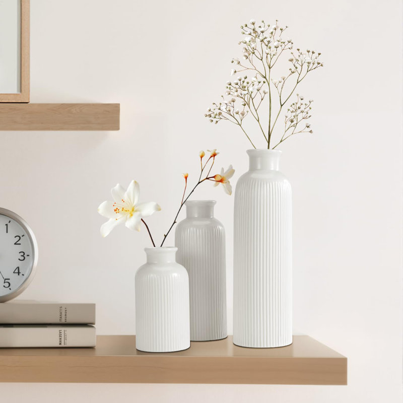 Ensemble de 3 vases simples en céramique, Blanc