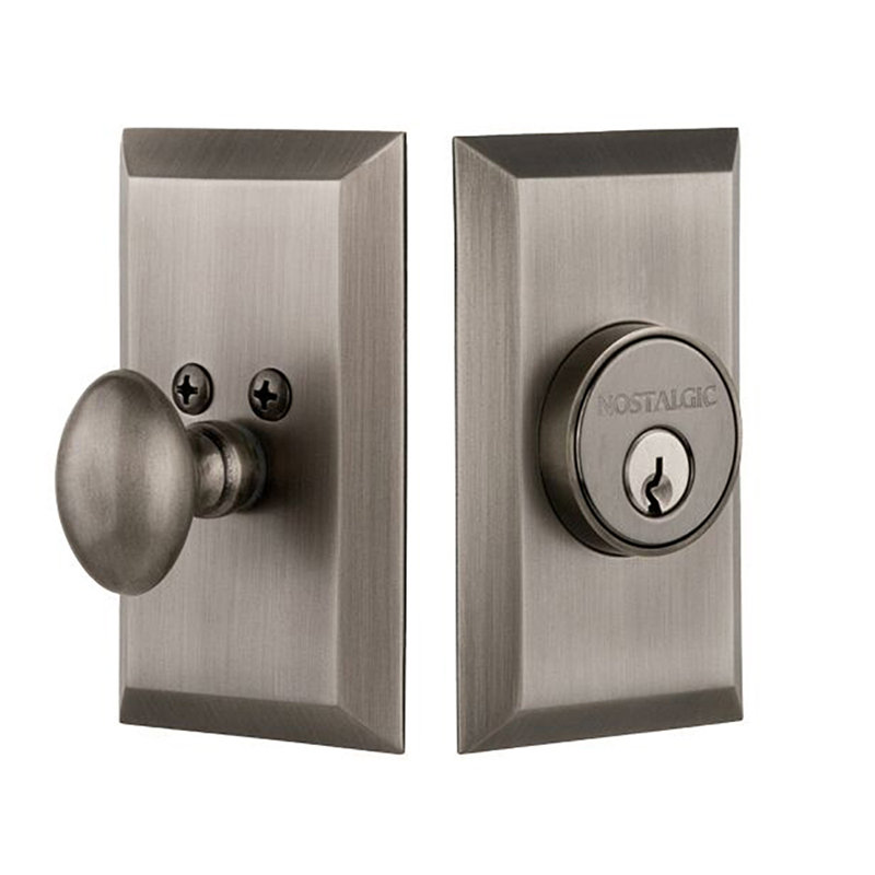 Nostalgic Warehouse Studio Plate Single Cylinder Deadbolt, 2.75", Antique Pewter