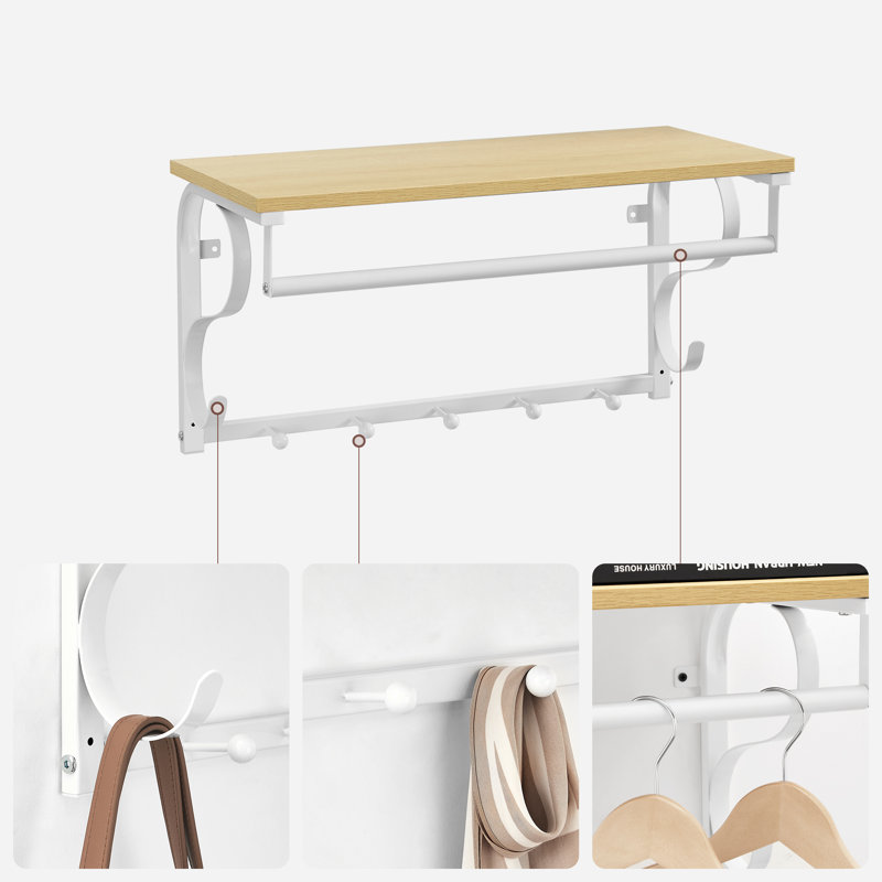 Smithers Steel Wall 7 - Hook Wall Mounted Coat Rack, Natural/White
